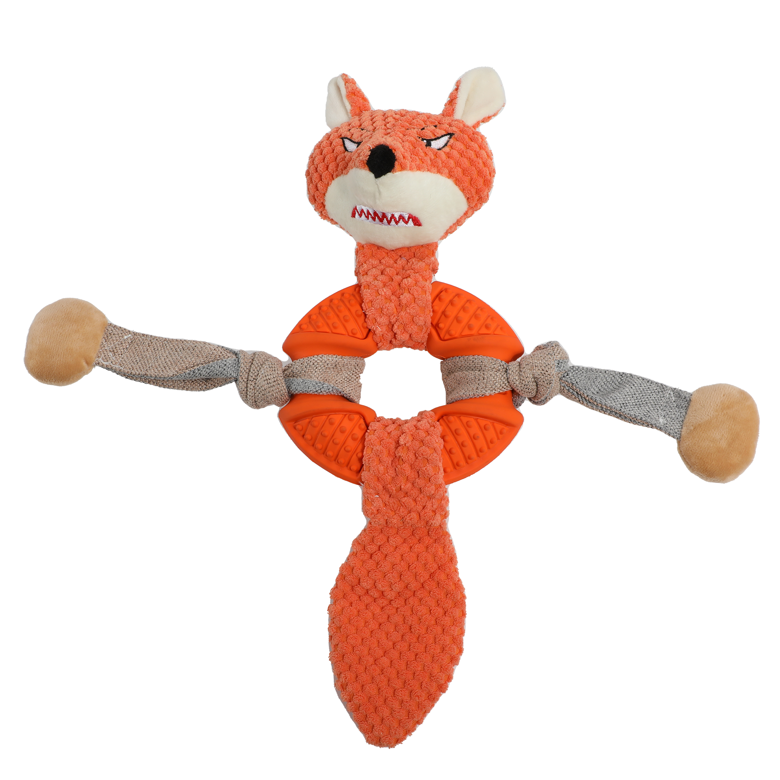 Toy for Dogs Fox with Squeaker, Plush+Rubber Ring